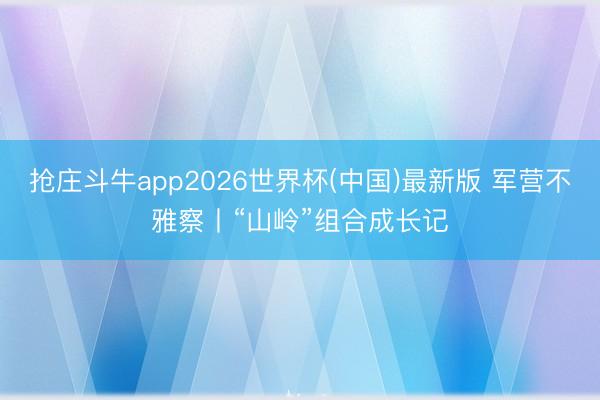 抢庄斗牛app2026世界杯(中国)最新版 军营不雅察丨“山岭”组合成长记